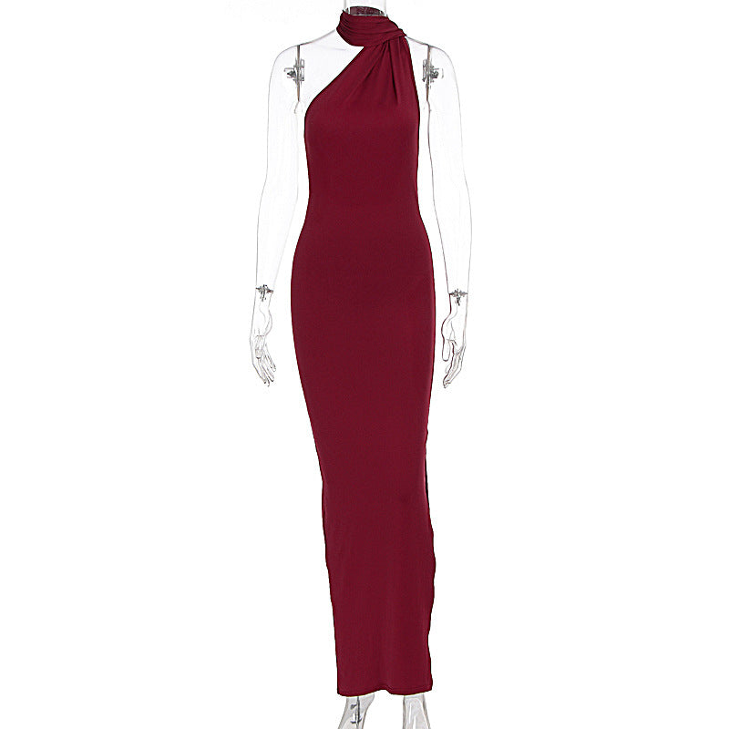 Damen Elegantes Maxikleid mit innovativem Wickeldesign und asymmetrischem Halterhals Drune