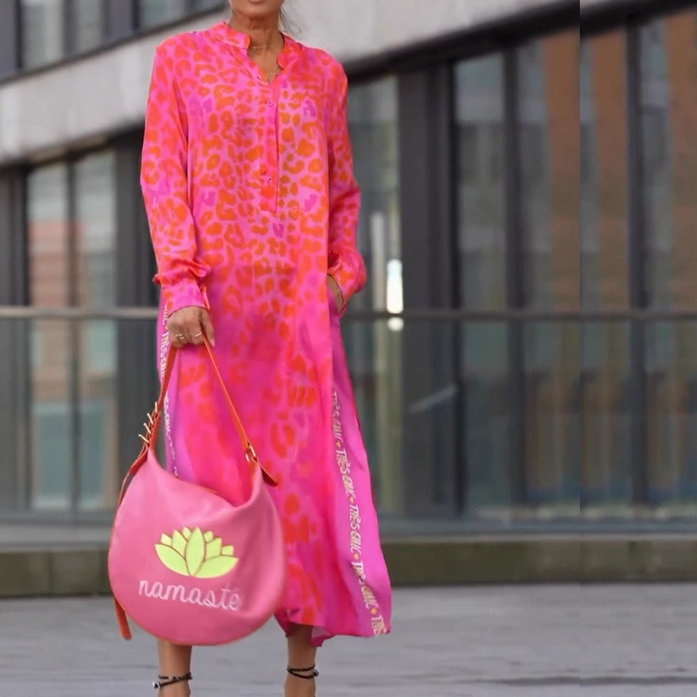 Damen Maxikleid mit modischem Leopardenmuster und schimmernden Details Drune