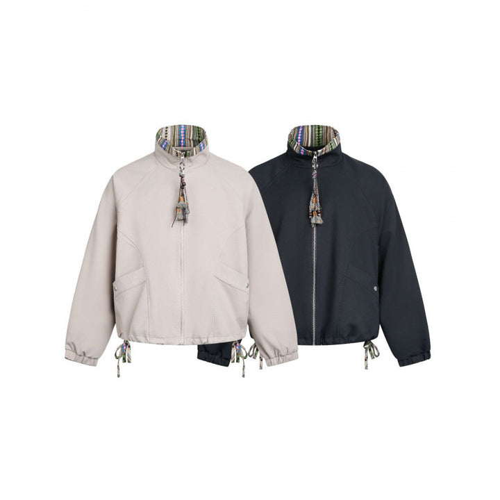 Damen Kurztaillierte Bomberjacke mit Stehkragen und gemustertem Innenfutter Drune