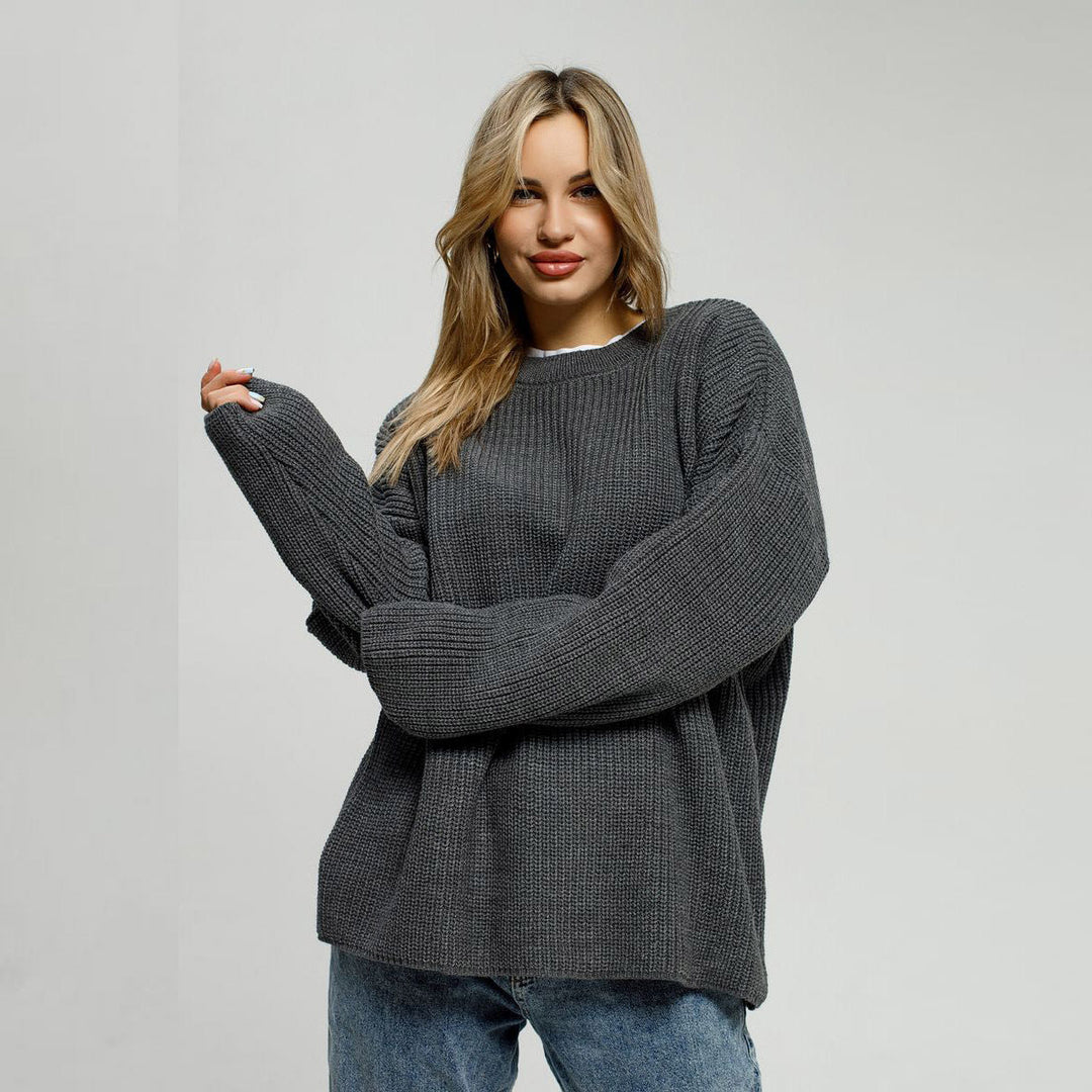 Damen Grob gestrickter Komfortpullover mit Rundhalsausschnitt Drune