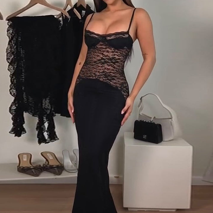 Damen elegantes Spitzenkleid mit figurbetontem Unterteil und verführerischem Oberteil Drune