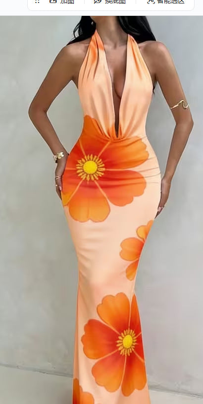 Damen Maxikleid mit raffiniertem Wickelausschnitt und floralem Design Drune