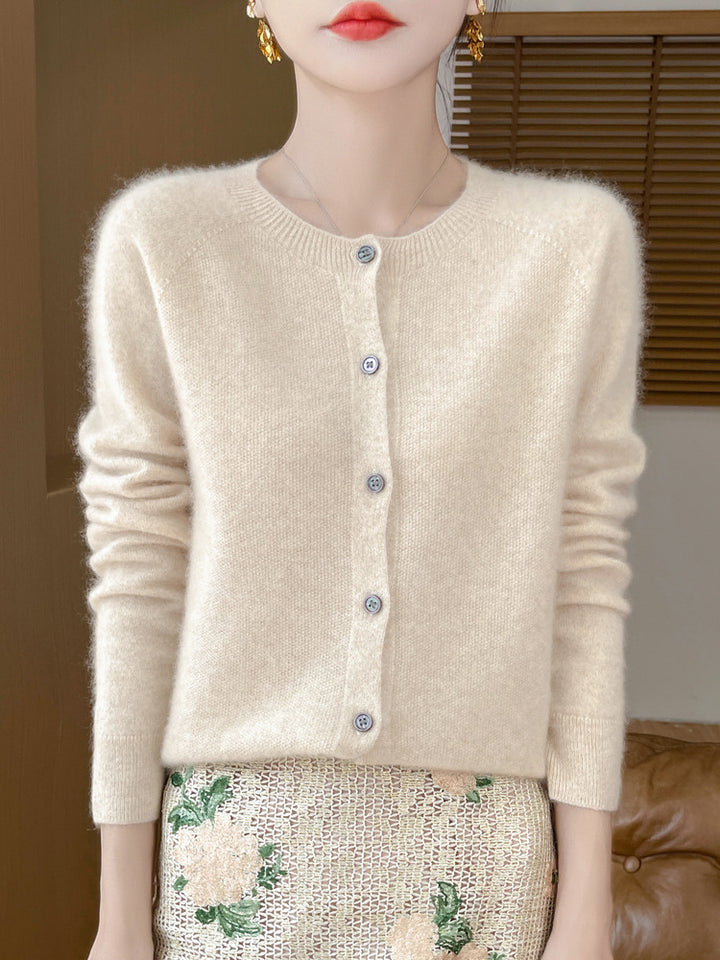 Damen Kuscheliger Kurzcardigan aus Mohair‑Mix mit feiner Schurwollstruktur und Perlmuttknopfleiste Drune