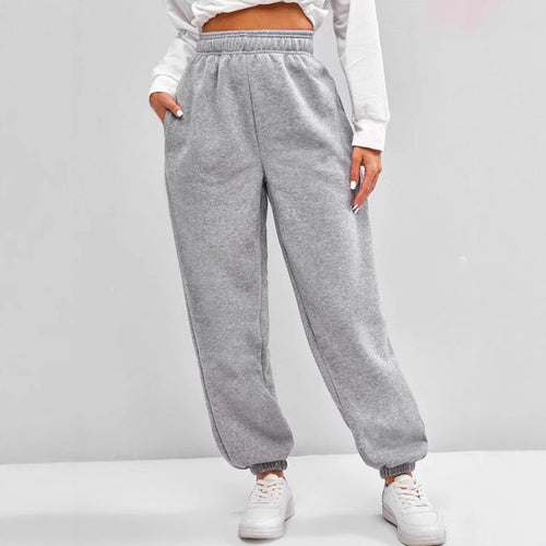 Damen nan hochgeschnittene Relax-Fit Jogginghose mit elastischem Bund, Seitentaschen und gerafften Beinbündchen Drune