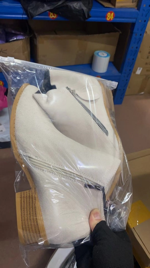 Damen nan knöchelhohe Wildlederoptik-Stiefelette mit seitlichem Reißverschluss, gepolstertem Komfortfußbett und gestapeltem Blockabsatz Drune