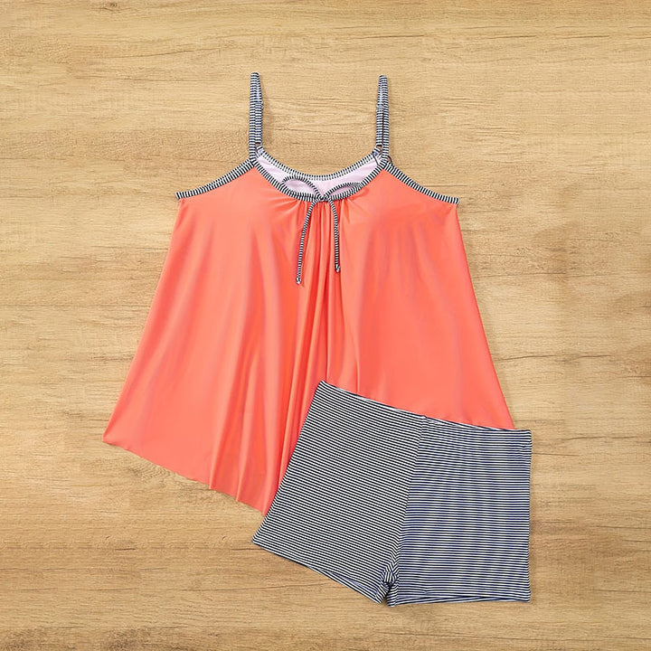 Damen Badeoberteil mit verspieltem Design und gestreiften Shorts Drune