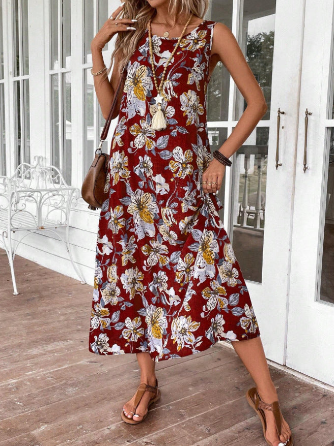 Damen Langes Sommerkleid mit floralem Muster und elegantem Schnitt Drune