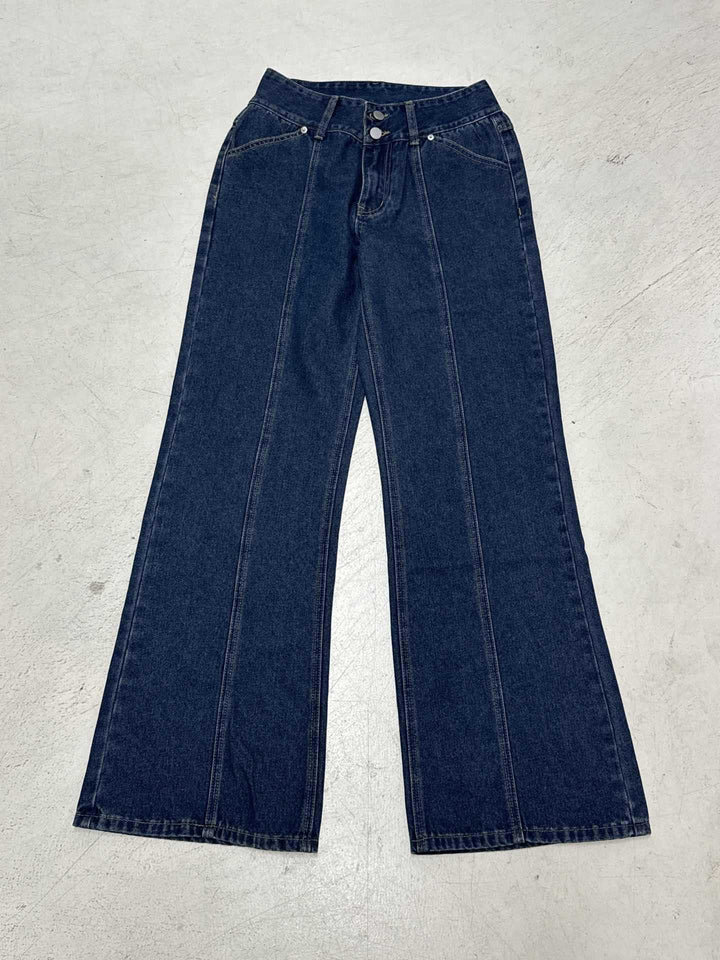Damen Weite Jeanshose im Retro-Stil mit hohen Bund Drune
