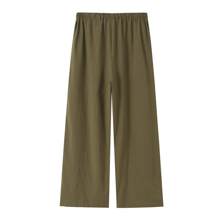 Damen Leichte weite Leinenoptik-Hose mit elastischem Tunnelzug und Holzperlen Drune