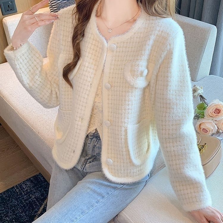 Damen Weicher Bouclé-Cardigan mit Taschen Drune