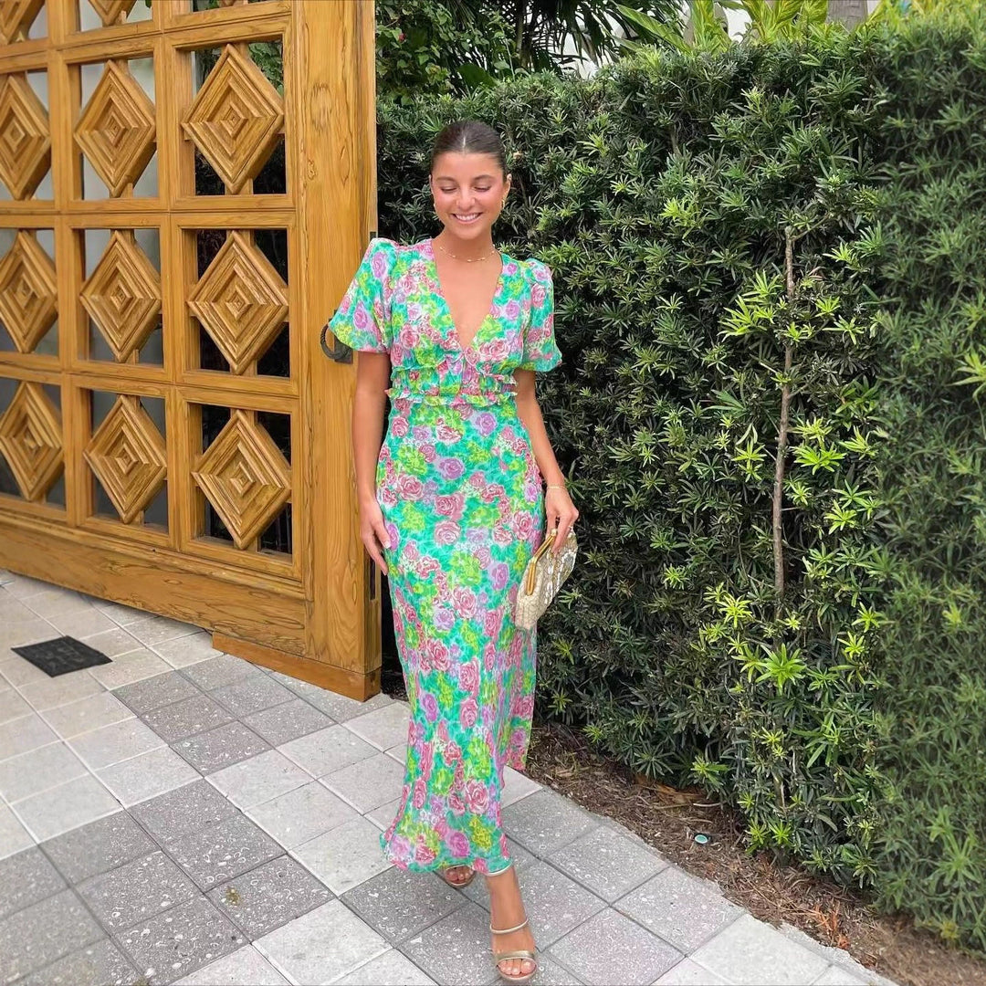 Damen Maxi-Kleid mit romantischem Flora-Design und fließendem Schnitt Drune