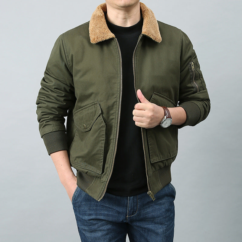 Herren Pilotenjacke mit Sherpa‑Kragen, Utility‑Taschen und Rippbündchen Drune