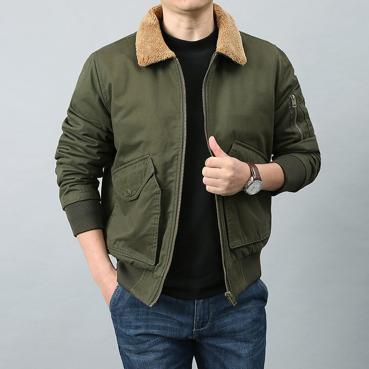 Herren Pilotenjacke mit Sherpa‑Kragen, Utility‑Taschen und Rippbündchen Drune