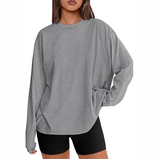Damen Oversize-Sweatshirt mit Rundhalsausschnitt und verlängertem Saum Drune