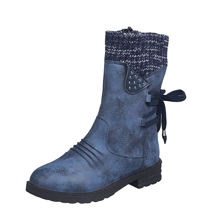 Damen Mid-Cut Stiefel mit Strickmanschette, Zierkordel und Veloursoptik Drune