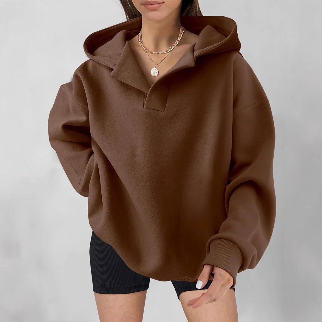 Damen Oversized Kapuzensweatshirt mit lässigem Stehkragen und langen Ärmeln Drune