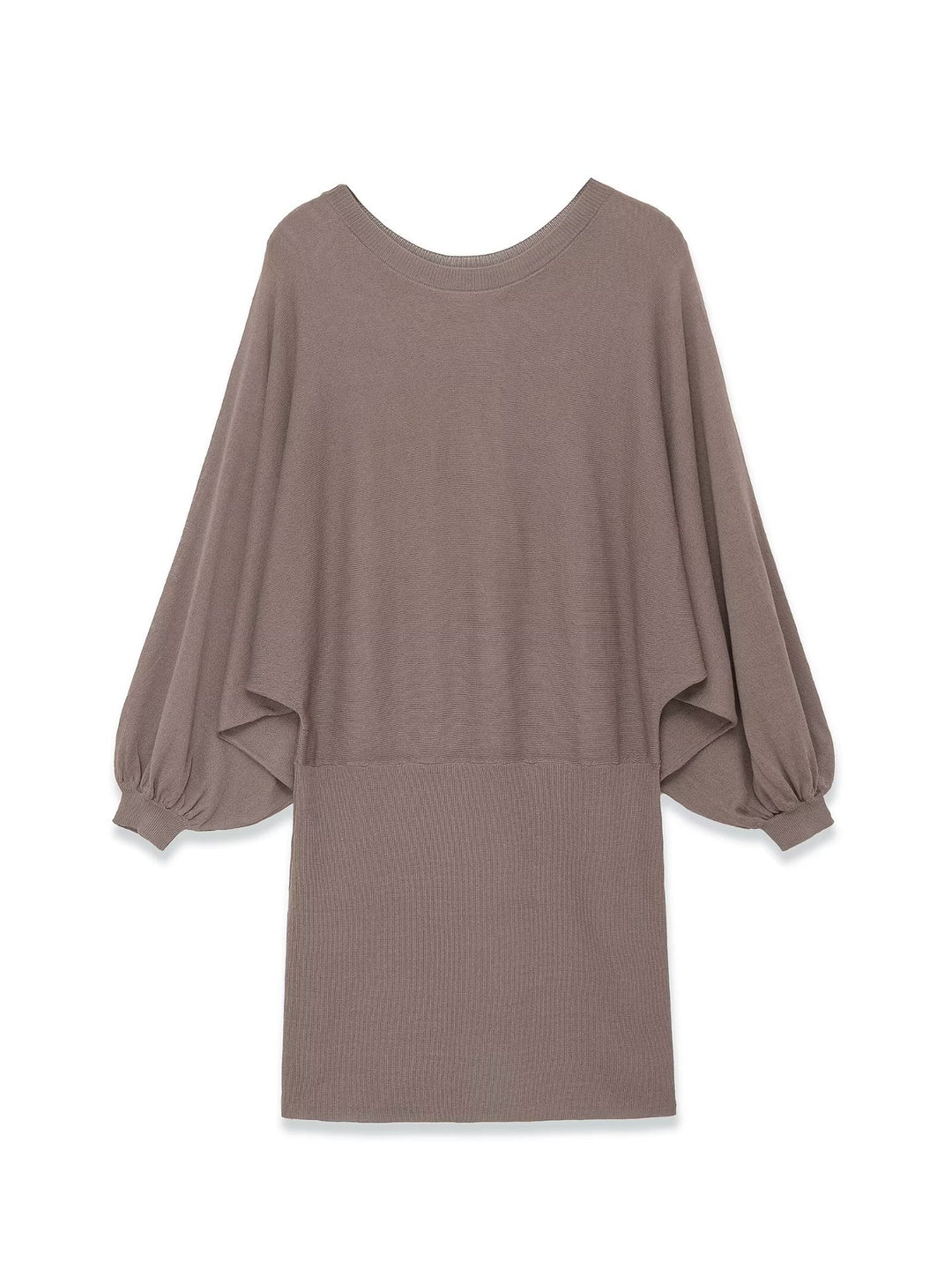 Damen Strickkleid mit überschnittenem Fledermaus-Poncho und Ballonärmeln Drune