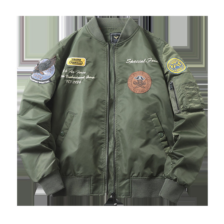 Männer's  heritage bestickte aviator bomber mit Rückflugzeugmotiv und Ärmeltasche für Stifte Drune