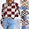 Damen lässiger pullover mit Karo-Muster und weiten Ärmeln Drune