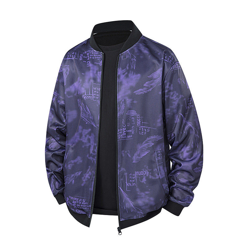 Herren Bomberjacke mit Allover‑Federprint, Satinoptik und geripptem Kragen Drune