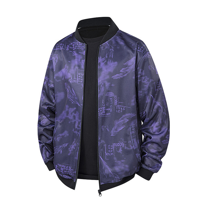 Herren Bomberjacke mit Allover‑Federprint, Satinoptik und geripptem Kragen Drune