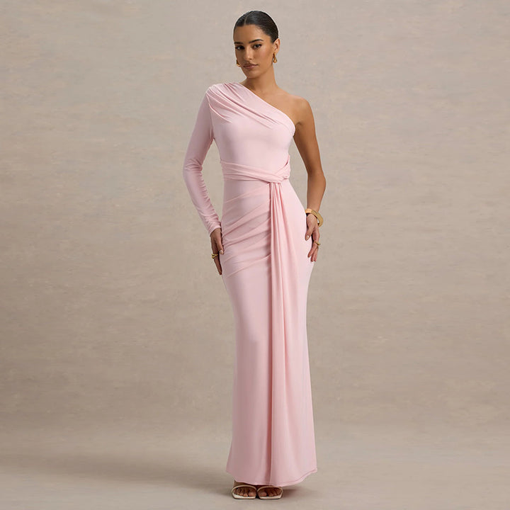 Damen Elegantes asymmetrisches Maxikleid mit Wickeldetail Drune