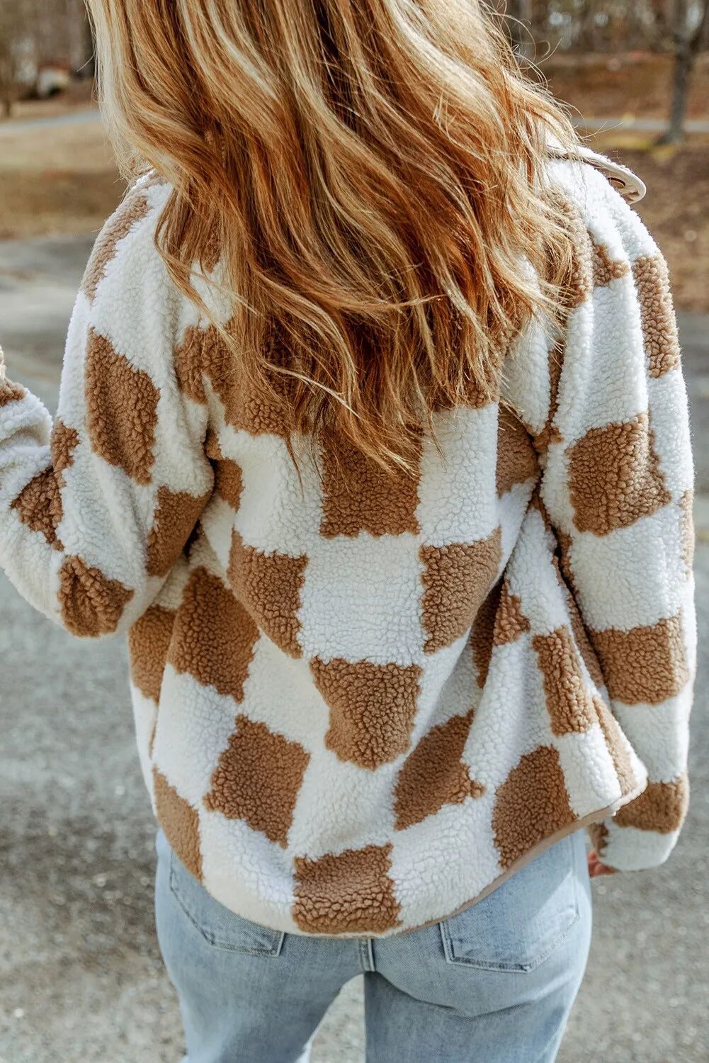 Drune | Karomuster Fleece Strickjacke Top