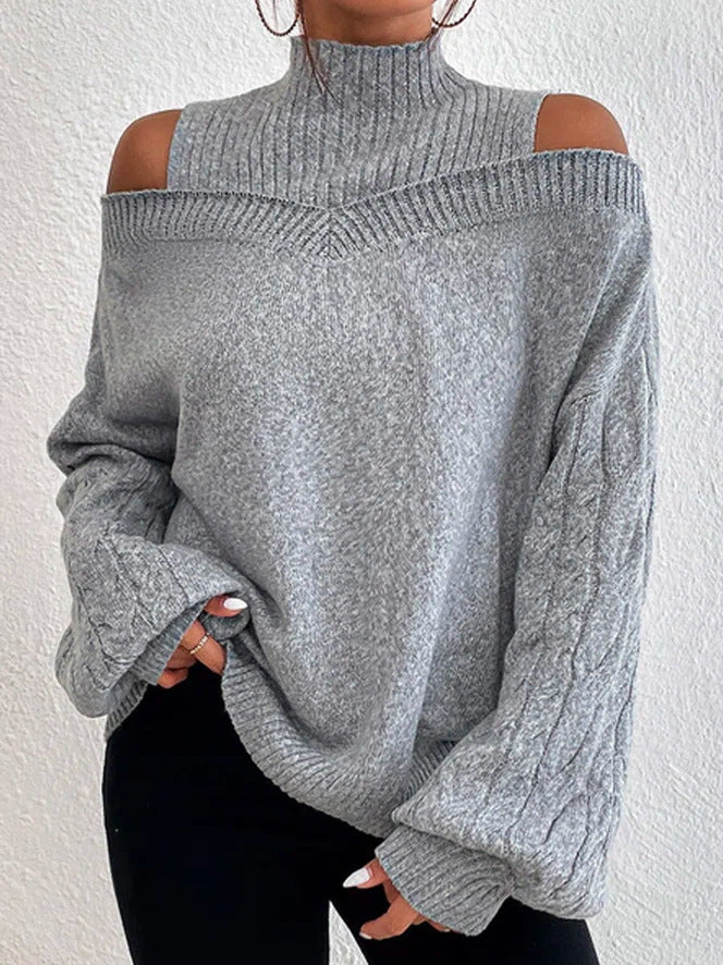 Damen Pullover mit schulterfreien Ärmeln und hohem Kragen Drune