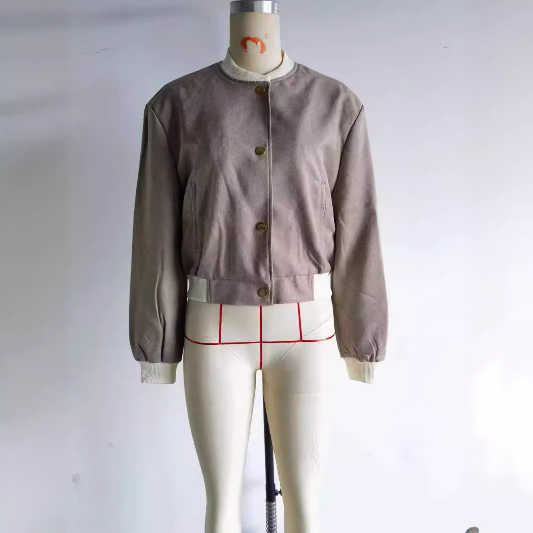 Damen nan cropped College-Bomber mit kontrastbündchen, verdeckter Druckknopfleiste und Leistentaschen Drune