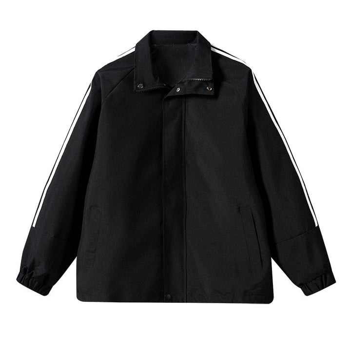 Herren Leichte Retro-Track-Übergangsjacke mit Stehkragen und Ärmelstreifen Drune