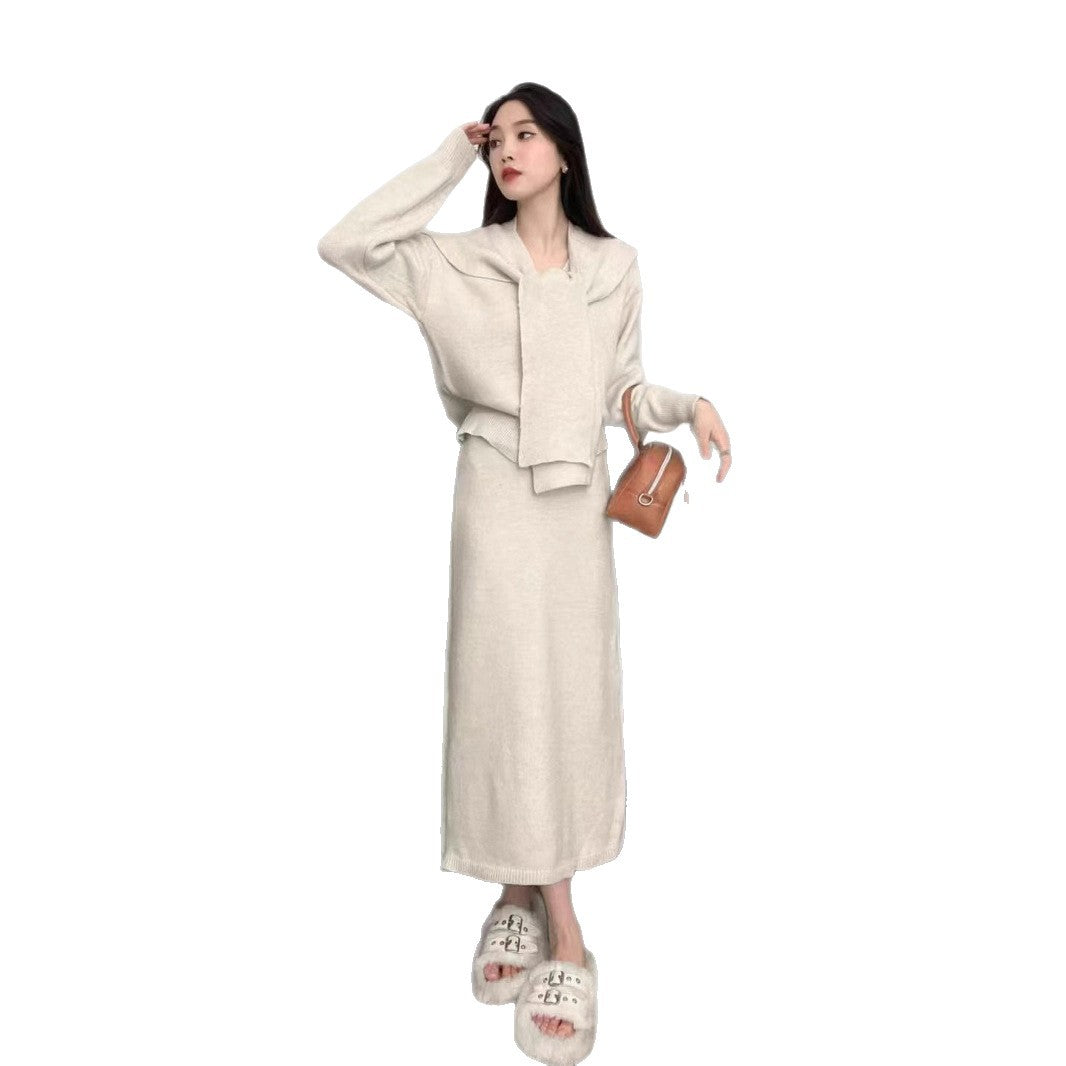 Damen Strickensemble mit modischem Kragen und eleganter Silhouette Drune