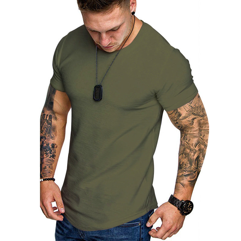 Herren nan figurbetontes Rundhalsshirt mit athletischem Schnitt elastischem Baumwoll-Elasthan-Mix und abgerundetem Saum Drune