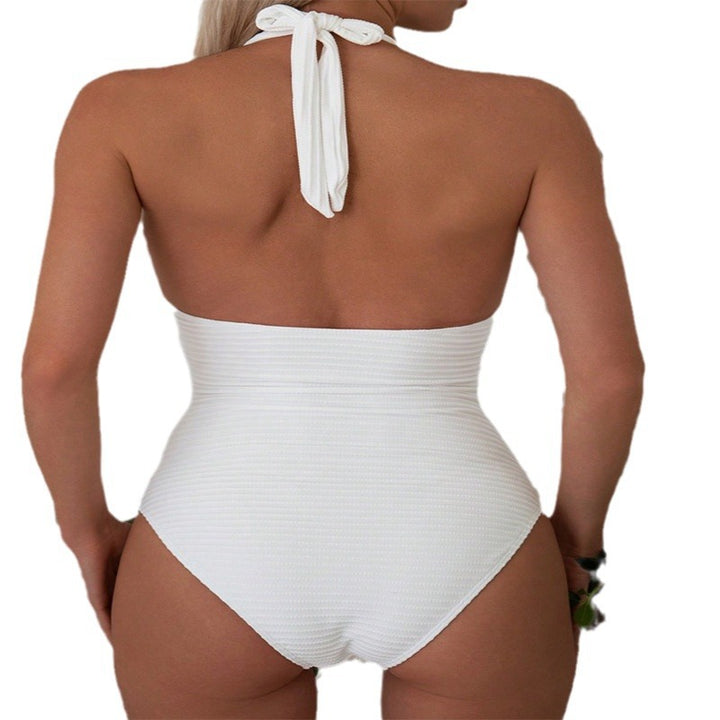 Damen Einteiler Badeanzug mit tiefem V-Ausschnitt und modischem Rüschendesign Drune