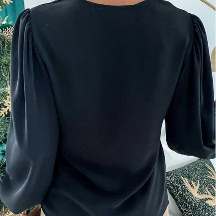 Damen elegante Puffärmelbluse mit Kettendetail Drune