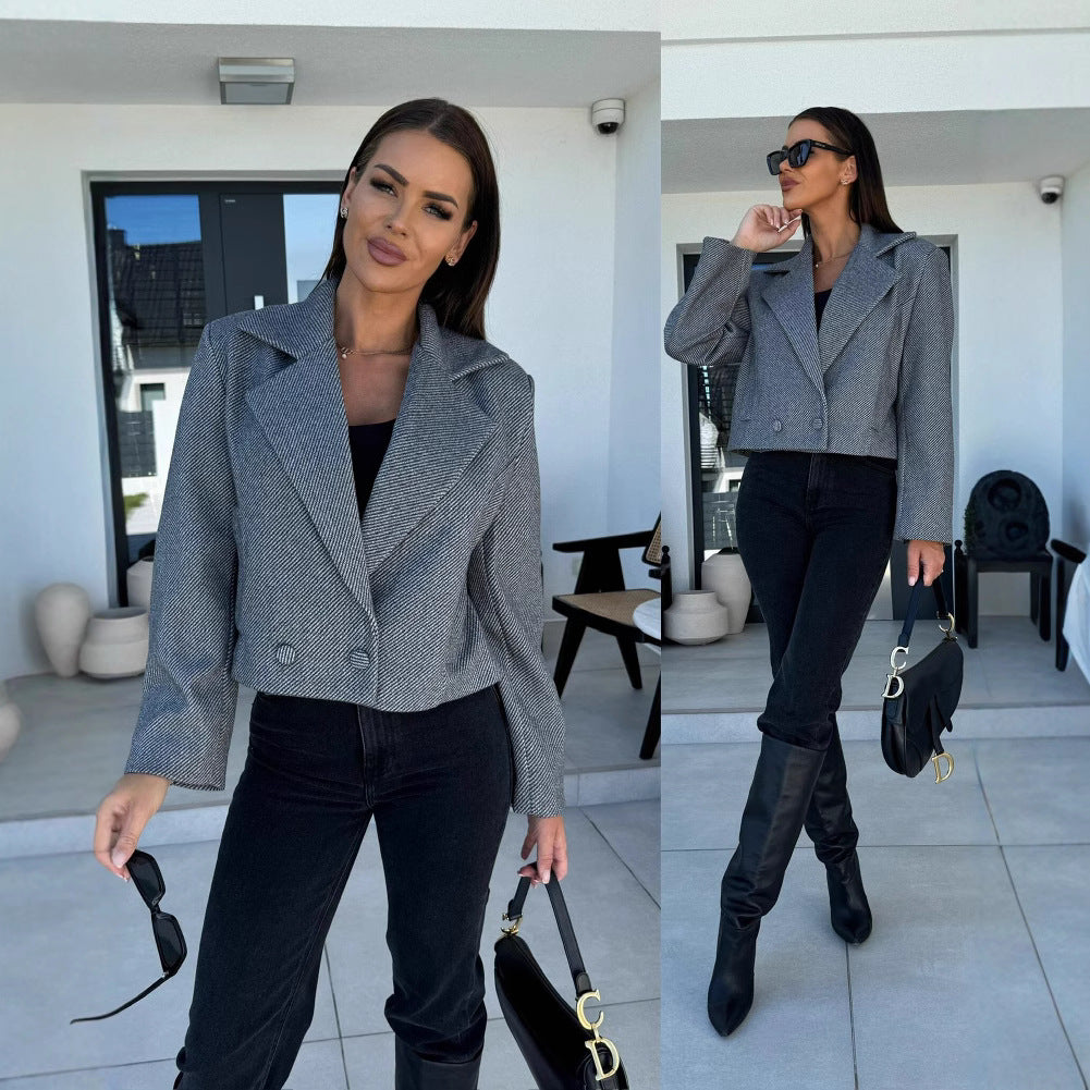 Damen Modischer Oversized-Blazer im klassischen Streifenmuster Drune