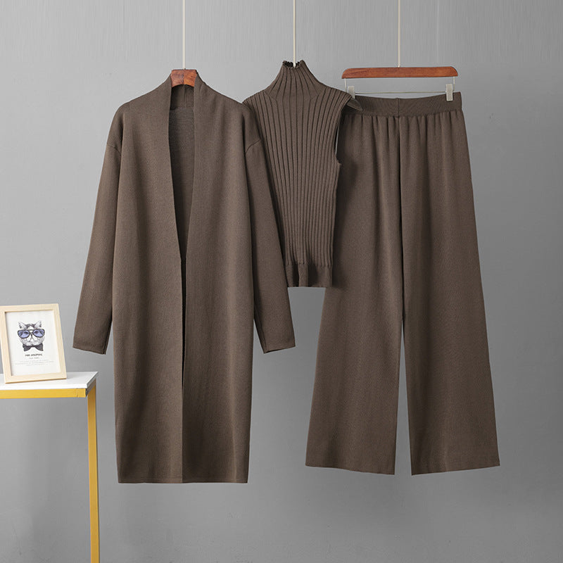 Damen modernes Strickanzug mit Longcardigan und hochwertigem Top Drune