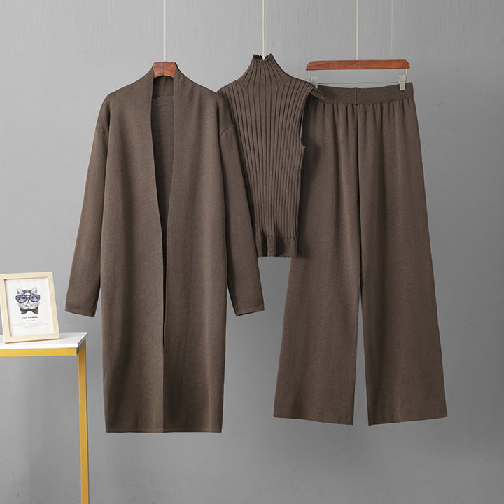 Damen modernes Strickanzug mit Longcardigan und hochwertigem Top Drune