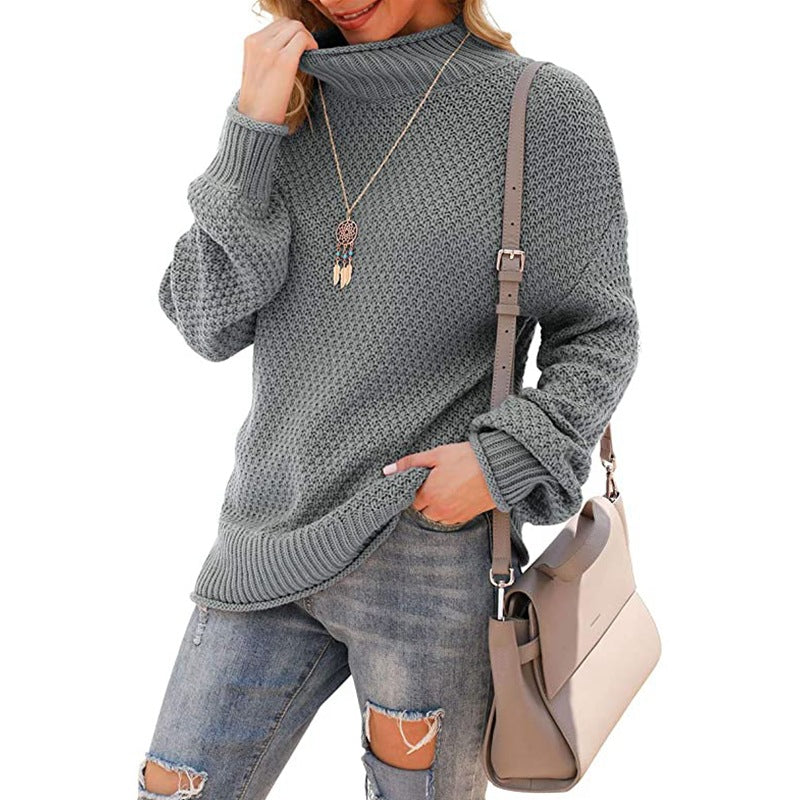 Damen Grobstrickpullover mit hohem Kragen und modischer Struktur Drune