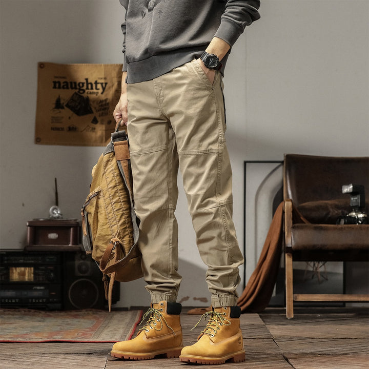 Herren Tapered Cargohose im Joggerstil mit Knie-Teilungsnähten, Tunnelzug & elastischen Bündchen Drune