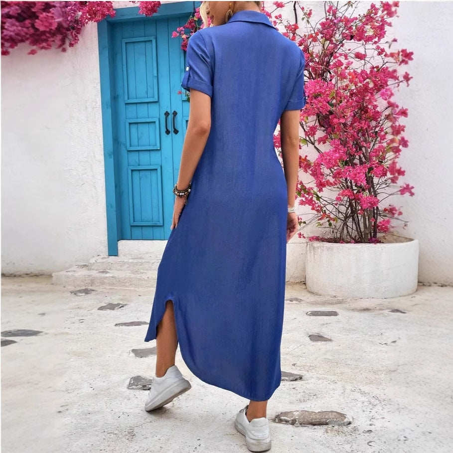 Damen Denim Hemdkleid mit Knopfdetails und seitlichem Schlitz Drune