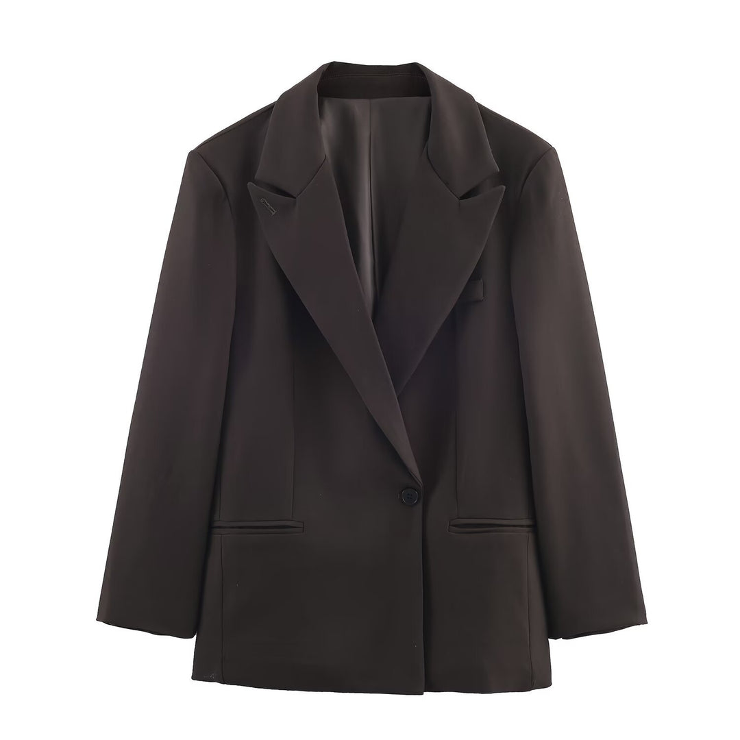 Damen Taillierter Longline-Blazer mit fallendem Revers und Ein-Knopf-Verschluss Drune