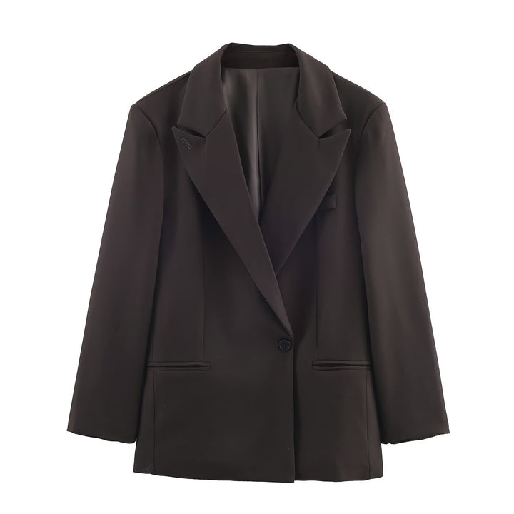 Damen Taillierter Longline-Blazer mit fallendem Revers und Ein-Knopf-Verschluss Drune