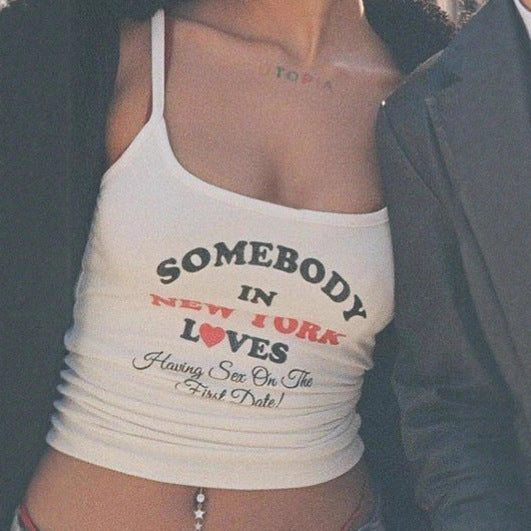 Damen Spaghetti-Träger Top mit urbanem Spruch Drune