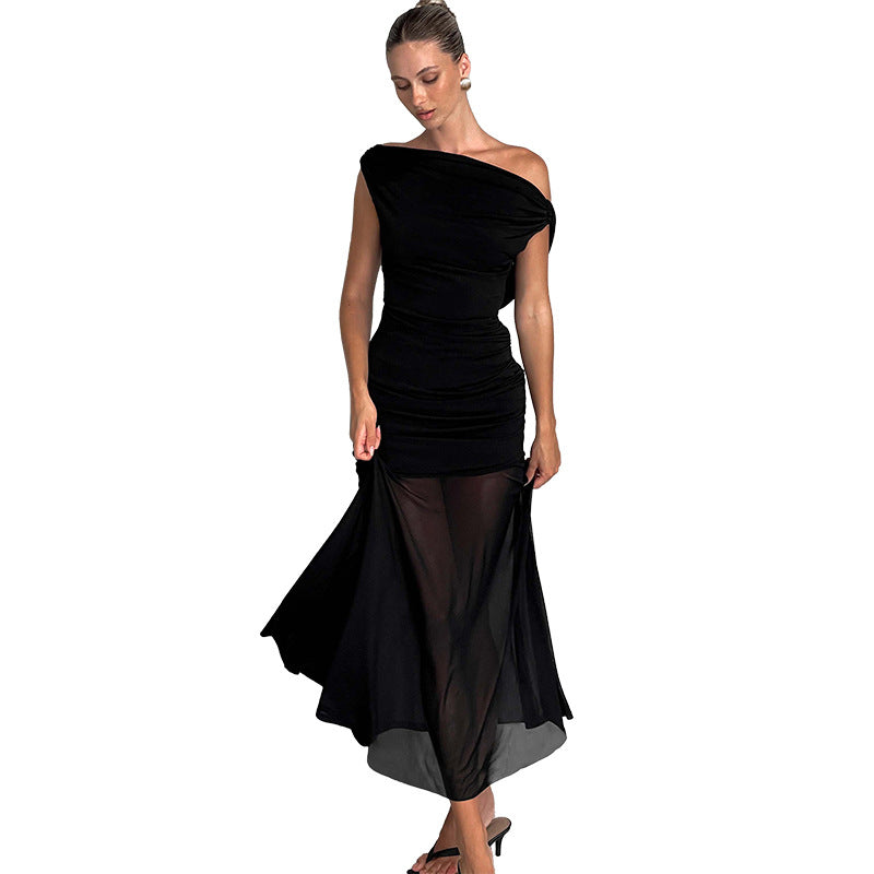 Damen Elegantes schulterfreies Maxikleid mit raffiniertem Rüschendesign Drune