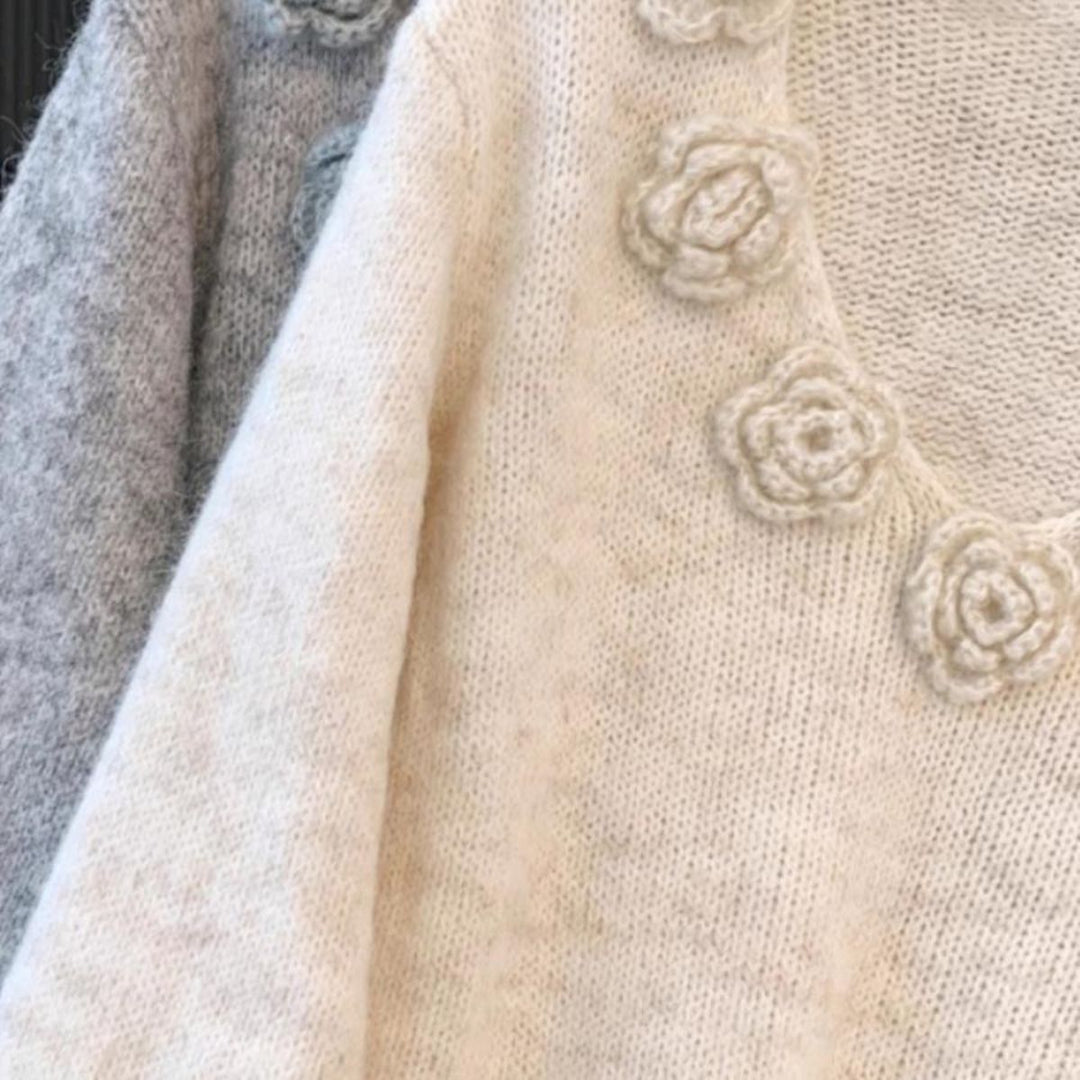 Damen Strickpullover mit floralen Akzenten Drune
