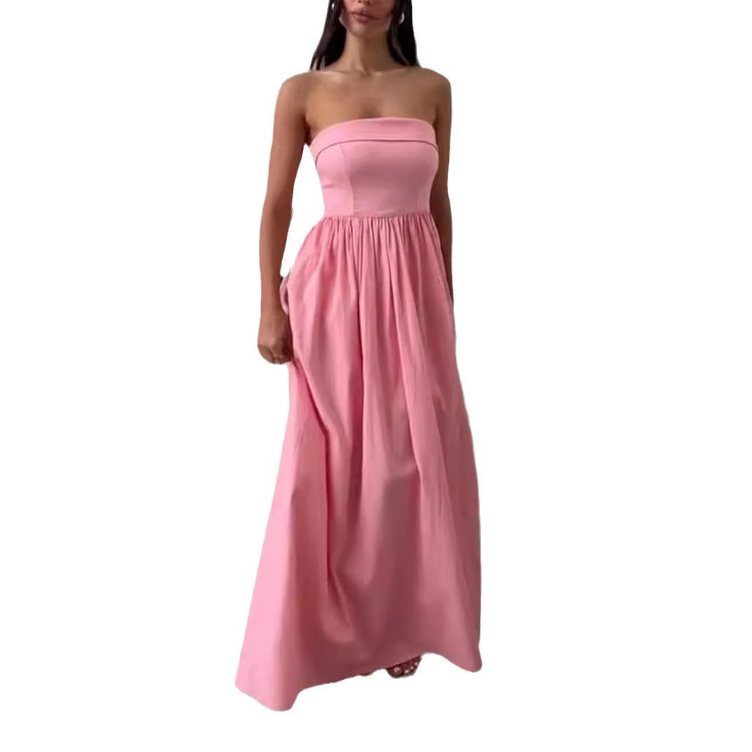 Damen Elegantes Bustier-Maxikleid mit fließendem Rock Drune