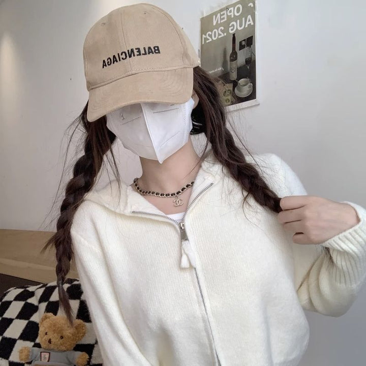 Damen Leichte Strickjacke mit Hoodie und Reißverschluss Drune