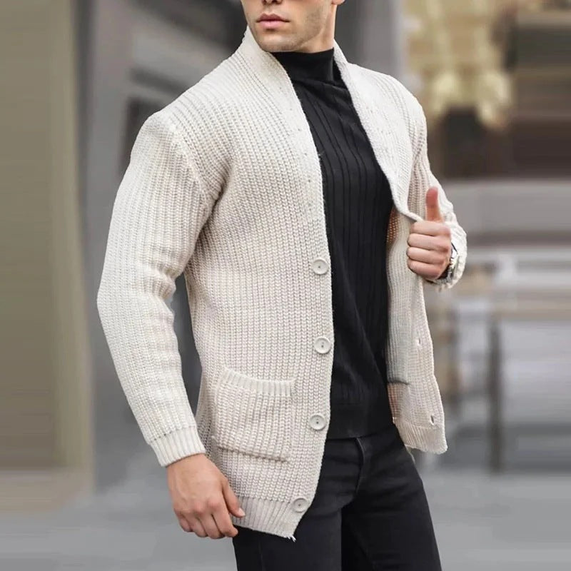 Herren Grobstrick-Cardigan mit Schalkragen und aufgesetzten Taschen Drune