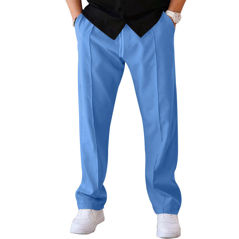 Herren Gerade geschnittene Freizeit-Hose mit Bundzug, Bügelfalte und Eingrifftaschen Drune