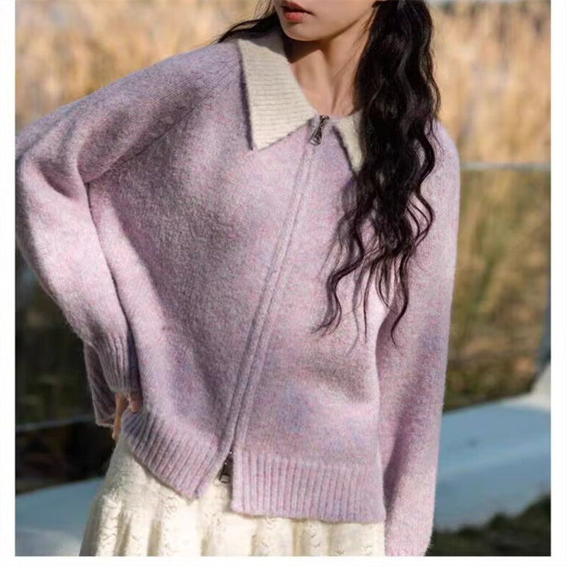 Damen Strickjacke mit hohem Kragen und asymmetrischem Schnitt Drune